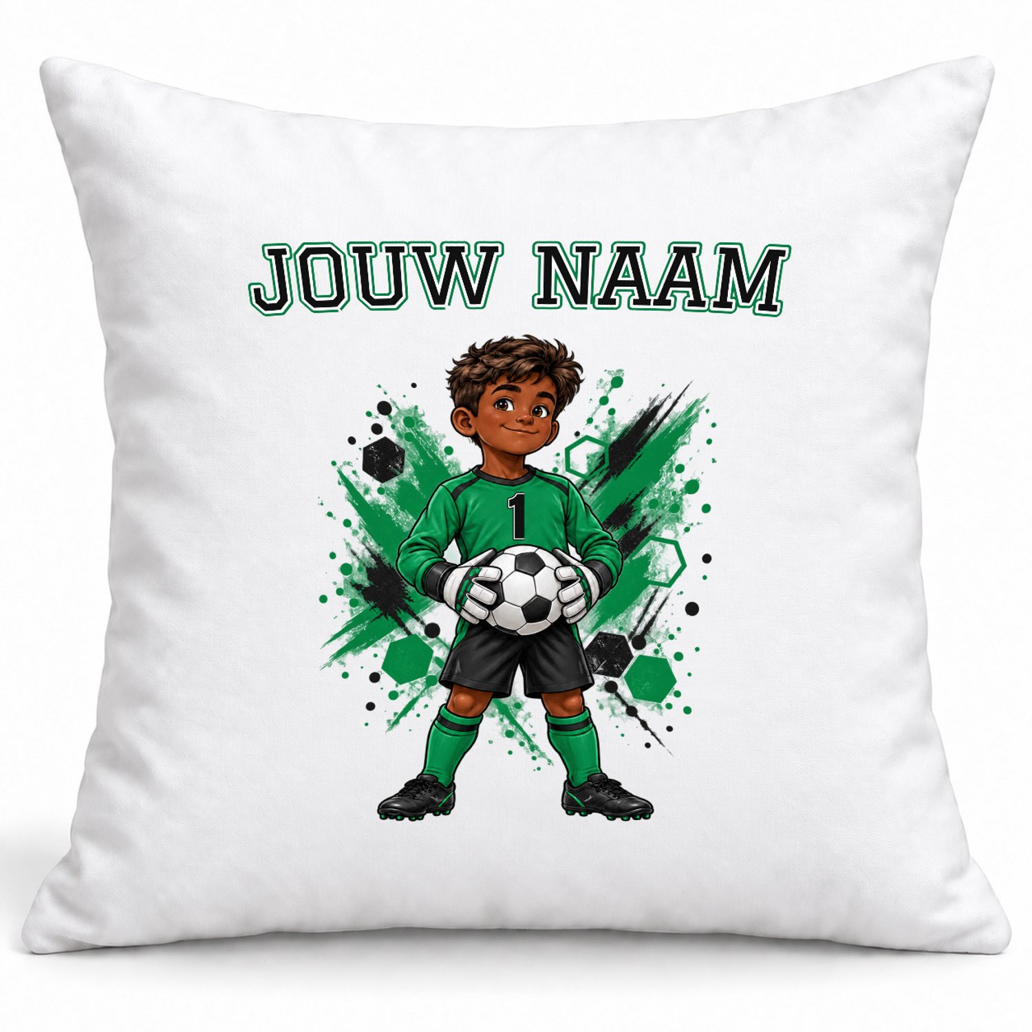 Gepersonaliseerd Voetbal Kussen met Naam en Nummer - Keeper Groen - 40 x 40 cm