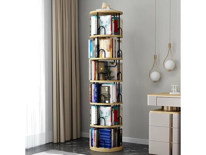 Drehbares Bücherregal 360 Grad, bücherregale Holz, Bodenstehendes ständer Bücherschrank, Aufbewahrungsregal Organisator, buchregal Präsentations für Schlafzimmer Kinderzimmer Wohnzimmer (C, 6 Ebenen)