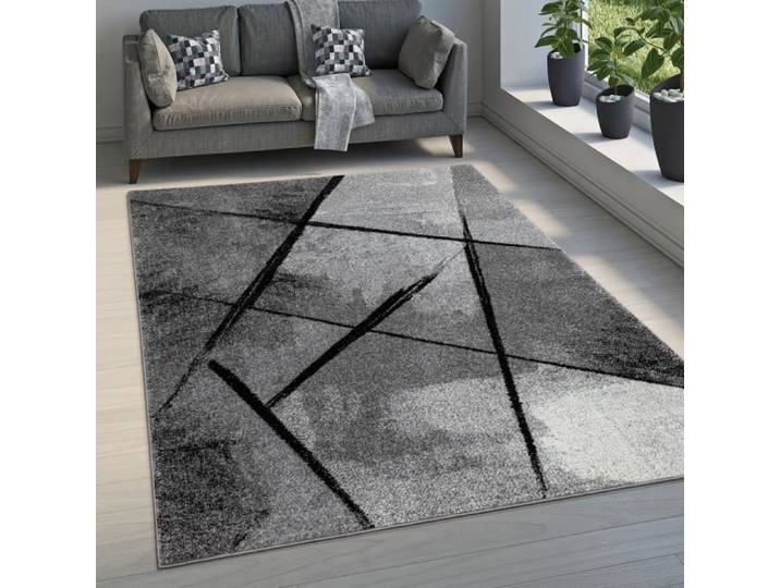 Paco Home Tapis Salon Tapis Salon Poils Ras Motif Moderne Abstrait Géométrique Gris Noir 140x200 cm