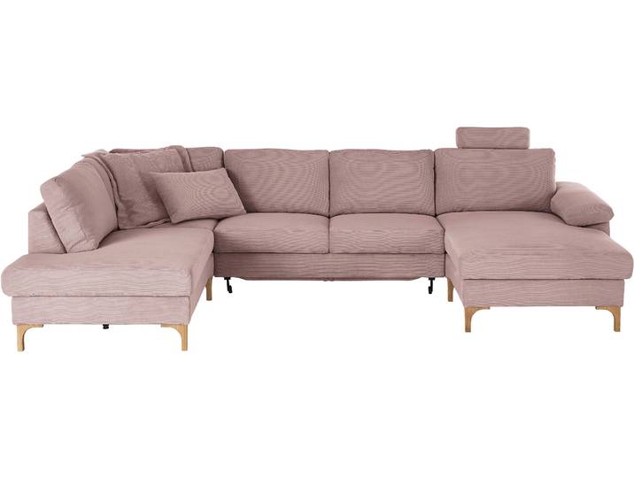 Wohnlandschaft, 339x220 cm, Feincord, Rosa, Bettkasten & Longchair, Modern, Candy-Polstermöbel