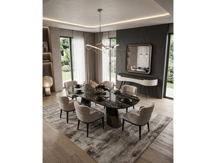 Xlmoebel Esszimmer-Set Esszimmer set Esstisch 6x Stühle Konsole Spiegel Modern Stil, (9-St., 1x Tisch, 6x Stühle, Konsole, Spiegel)