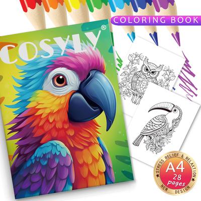 Color Me Animal Character Coloring Book, Mandala Flowers, Stress Relief, Relaxation Art bird