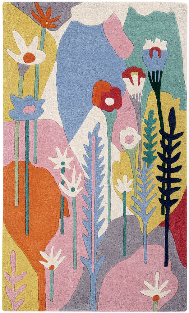 Harriet Bee Beale Wildflowers Hand Tufted Wool Blue/Pink/Yellow Rug Yellow;Pink;Blue Rectangle 90 x 150cm