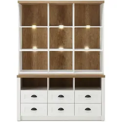 BUFFETSCHRANK weiß Pinie, Eiche hell Landhaus, Buffet 130 x 179 cm