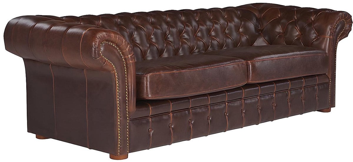 Chesterfield Clotaire bankset van 100% leer met lived-in aspect, driezits en tweezitsbank