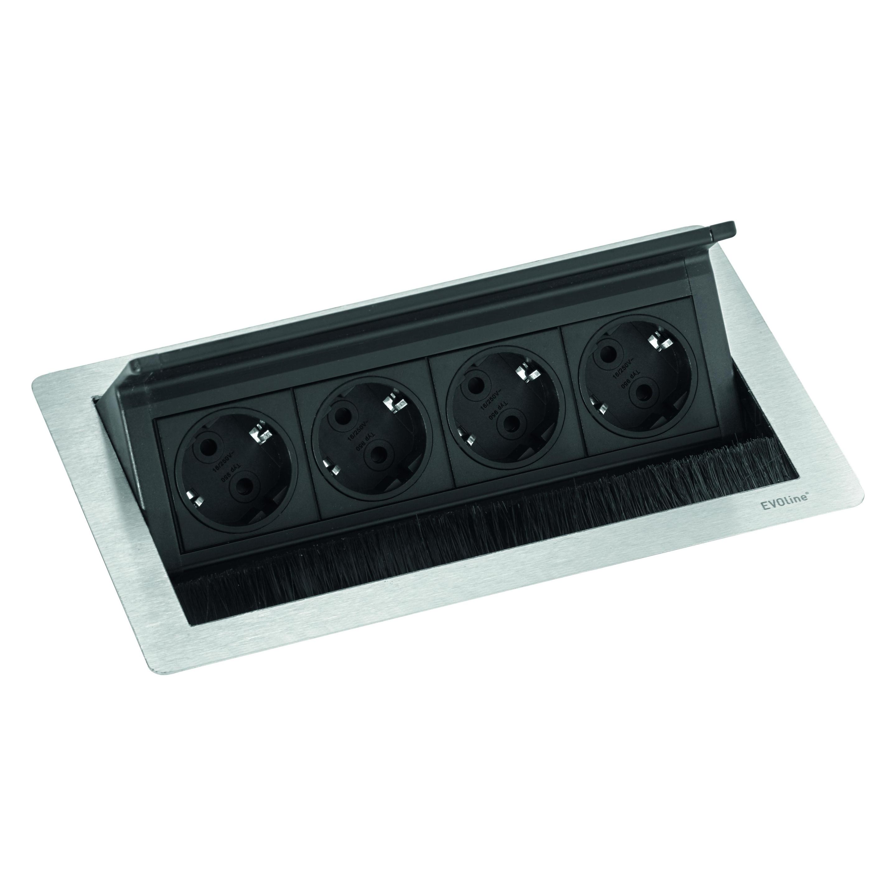 Evoline 159370002700 Einbau-Steckdosenleiste 4fach Edelstahl Schwarz 1 St. (4x) (159370002700)