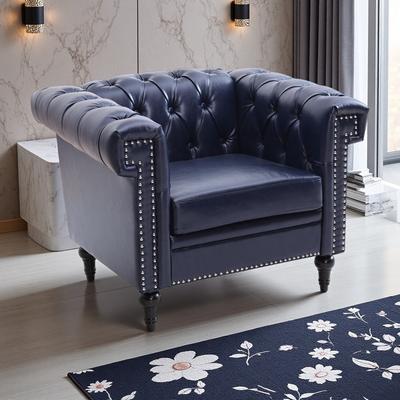 ZWYO HOSIMU "39"" PU Leather Accent Chair Sofa with High-Density Foam, Pocket Springs, Quilted Backrest, Solid Wood Frame & Birch Legs"