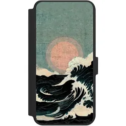 Nivocase Klapphülle für Samsung Galaxy S25+ Handyhülle aus Kunst Leder NIVOflip schwarz Kunst Meer Welle (Samsung Galaxy S25+), Smartphone Hülle, Schwarz