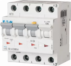 Eaton FI/LS Kombination, 16 A, 30 mA, LS-Charakteristik: D, 3p+N, FI-Charakteristik: A 120672