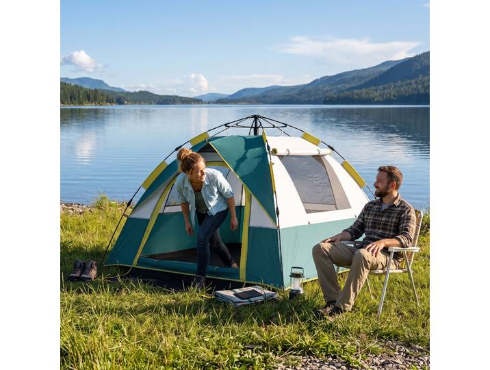 Outsunny Tente Camping Pop Up 3 Pers Polyester Beige