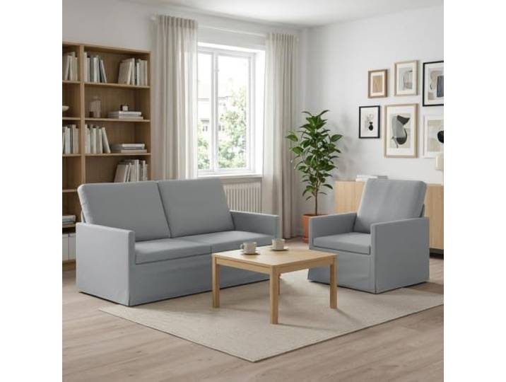 Sofa-Set 2 pcs Hellgrau Stoff Stabiler Metallrahmen,Schaumstofffüllung,Kissen-Rücken-Design,100 % Polyesterstoff,leicht zu reinigen