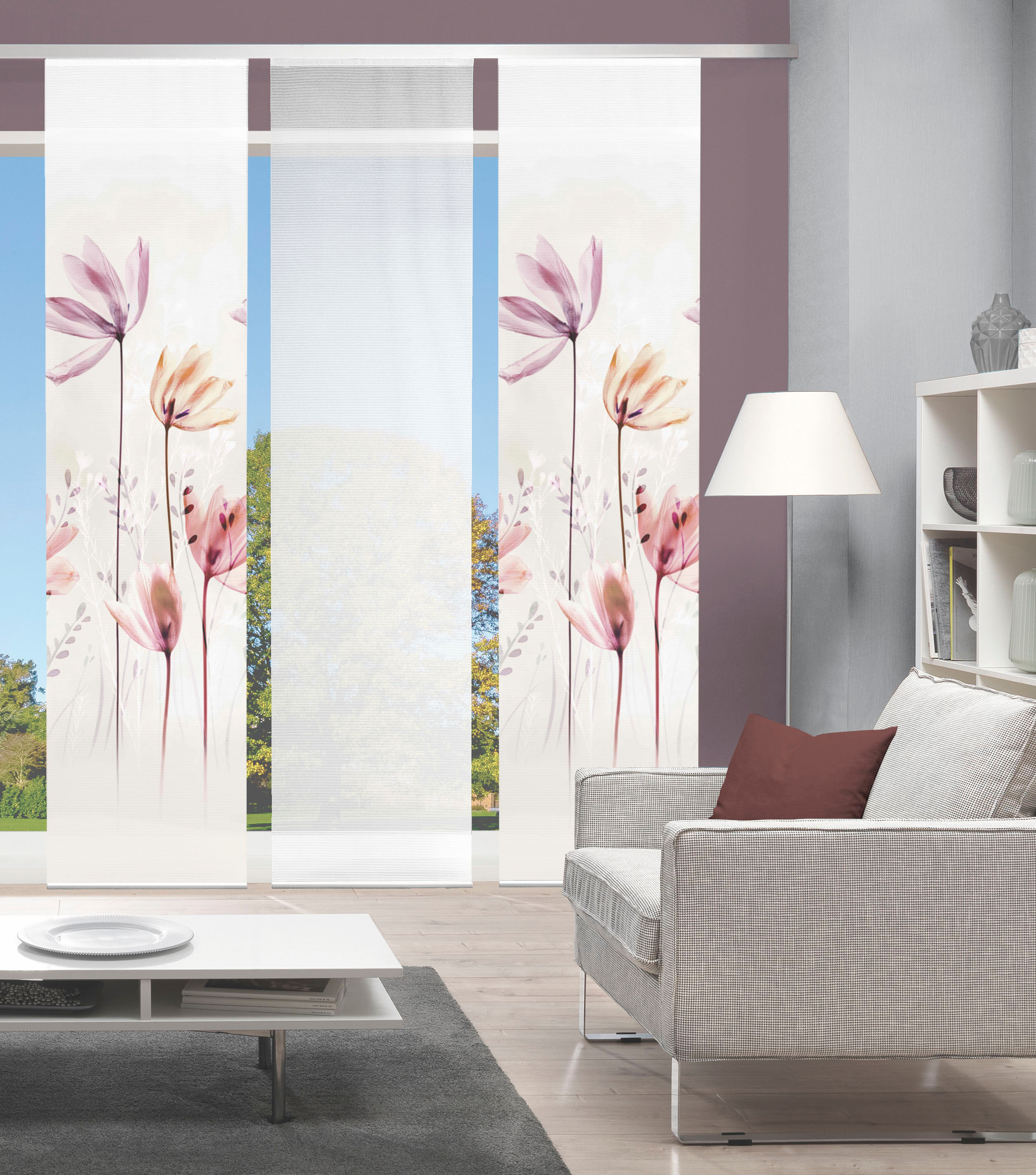 Schiebegardine VISION S "KUKAT", lila (flieder, natur), B:60cm H:260cm, Polyester, Gardinen, Schiebegardine, DIGITALDRUCK flieder, natur 260cm, Paneelwagen, 60cm