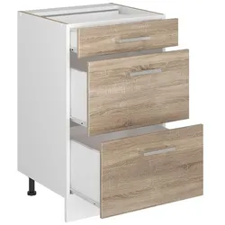 Vicco, Regal, Küchenunterschrank R-Line, Sonoma/Weiss, 50 cm Arbeitsplatte Marmor (50 x 46 x 81.60 cm)