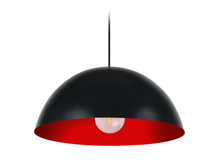 Suspension métal noir abat-jour noir et rouge