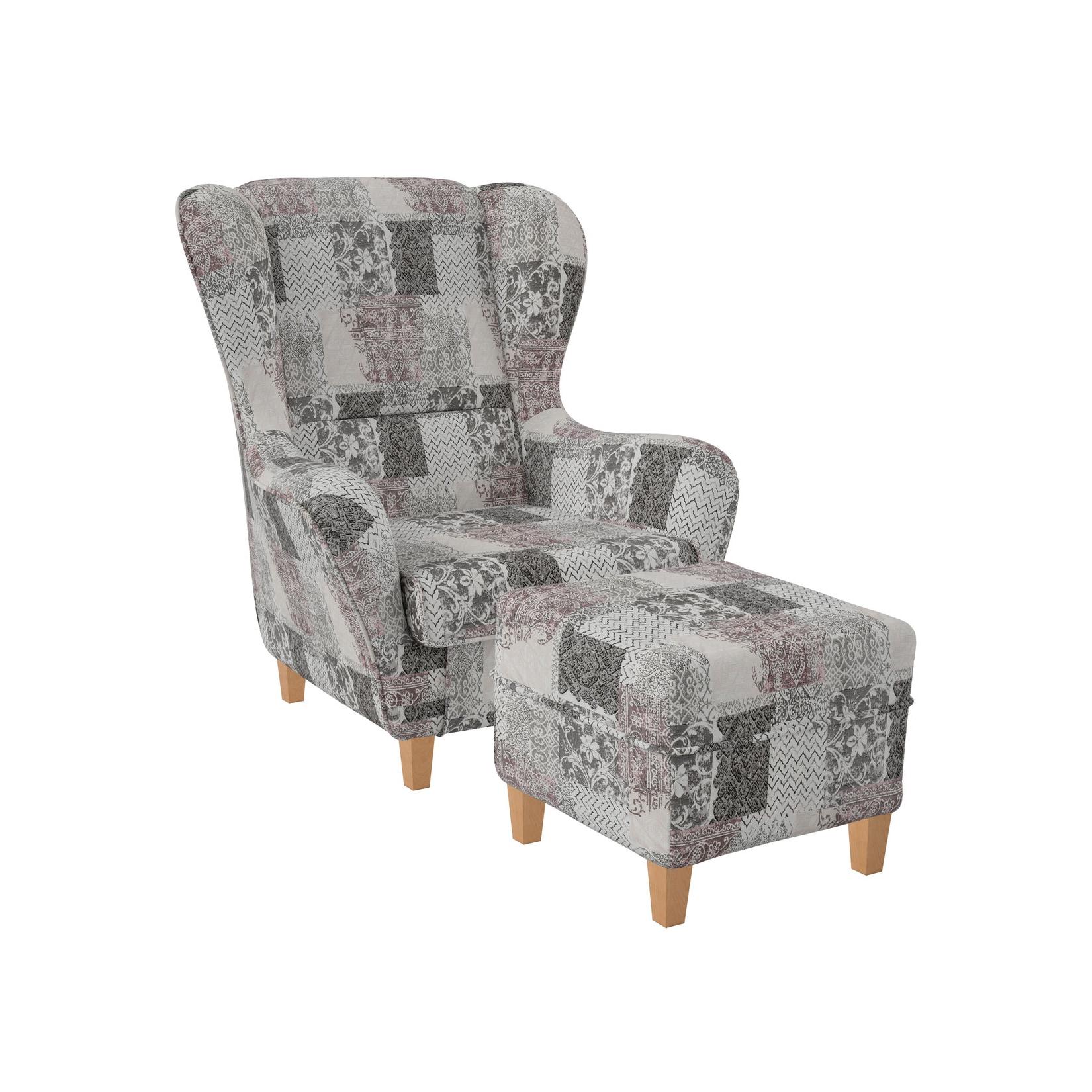 Supellex Sofia Ohrensessel mit Hocker Design Jakarta Perlweiß Rosig