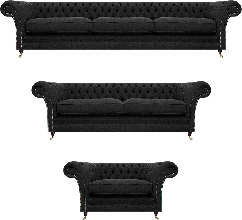 Chesterfield Designer Sofagarnitur in Zwarte Stoffen Textiel voor de Woonkamer