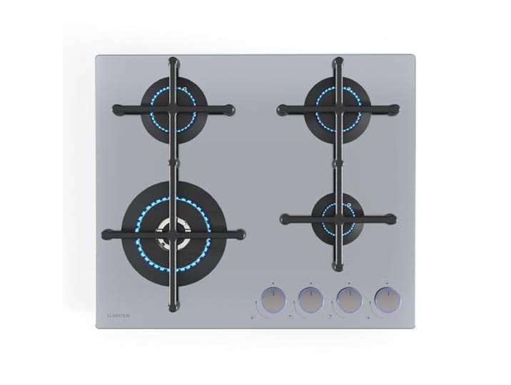Klarstein Illuminosa 4 Gaskochfeld - 4 Sabaf-Brenner, 4 kW Wokbrenner, Elektrische Zündung, Für Flüssig- & Erdgas, Rostfreier Stahl, Effizient & Umweltfreundlich, Idealer Gasherd