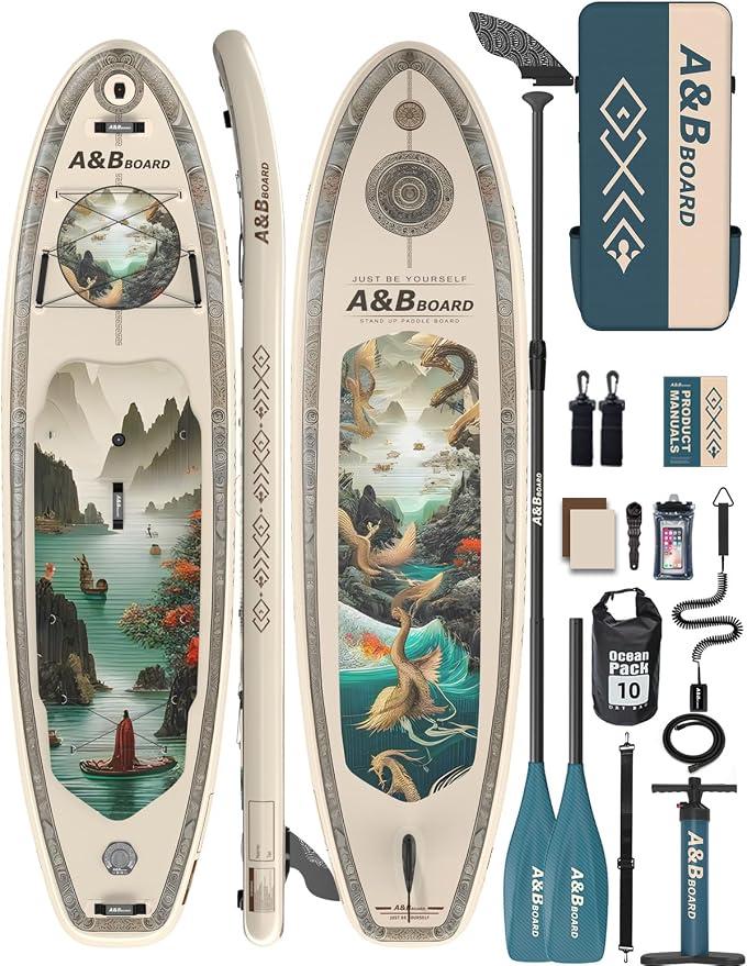 ABBOARD Stand Up Paddling Board Aufblasbar 335cm - Standup Paddle Board mit Premium Zubehör,SUP Board 200kg Tragkraft für 2 Personen Familien Anfänger