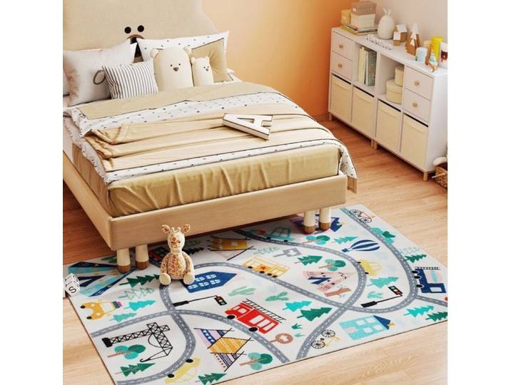 Tapis Enfant Rectangulaire à Motif Autoroute Antidérapant - TCQPZ - en Polyester Multicolore 160 × 120 cm