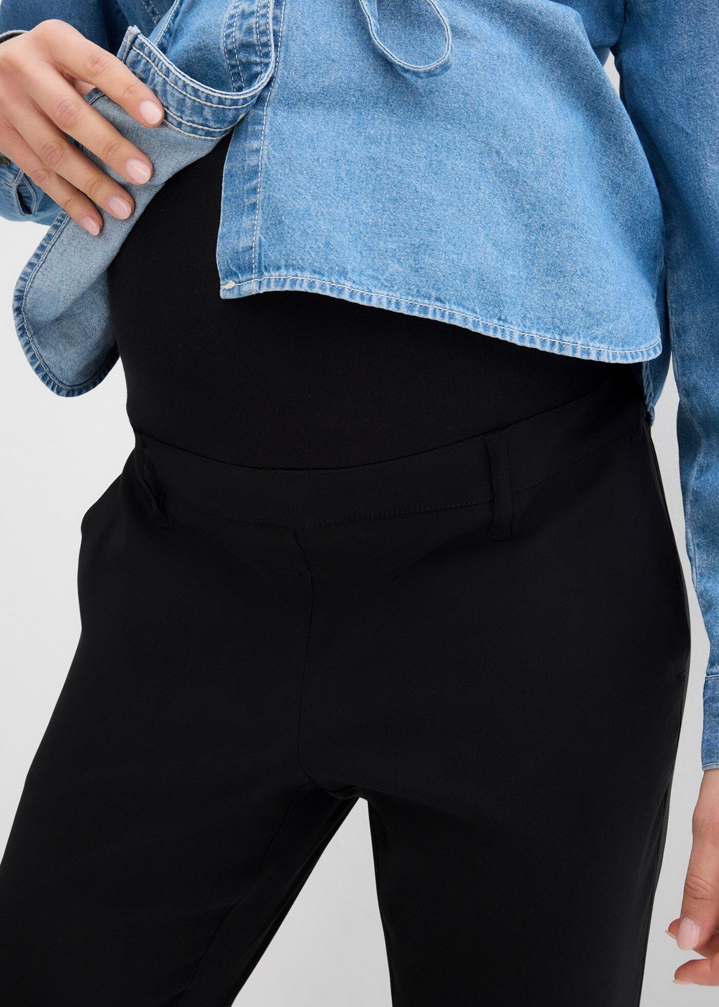 Umstandshose BONPRIX, Damen, Gr. 34, N-Gr, schwarz, Web, Obermaterial: 72% Polyester, 24% Viskose, 4% Elasthan, unifarben, slim fit knöchellang, Hosen Umstandshose, im Chino-Stil, mit Gummizügen und bequemem Jersey-Einsatz am Bauch schwarz 34, N-Gr