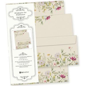 tatmotive Briefpapier Wildblumen Set, A4, 90 g/m², 100 Blatt + 100 Umschläge