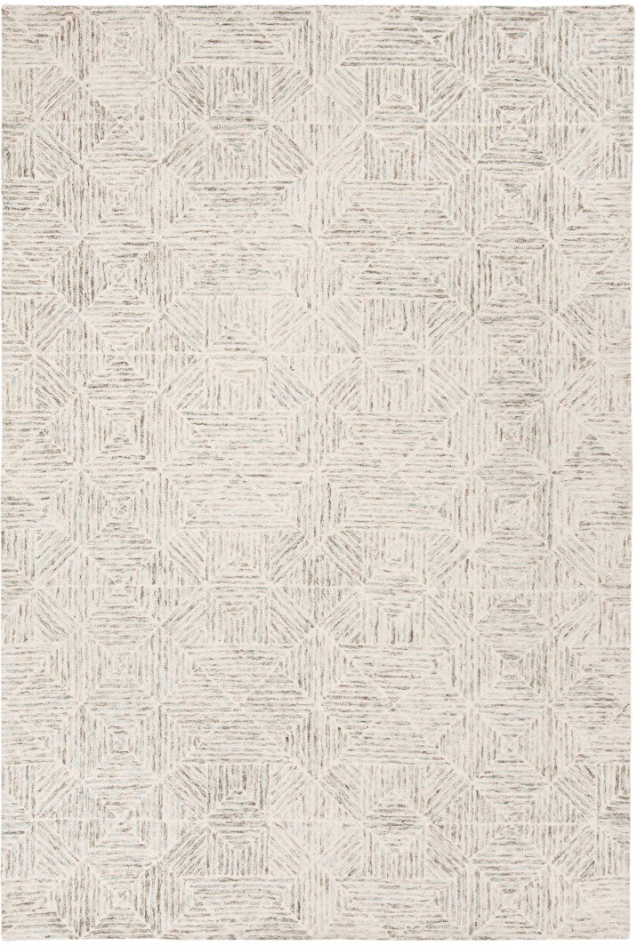 August Grove Geometric Wool Hand Tufted Area Rug Beige Rectangle 152 x 244 cm
