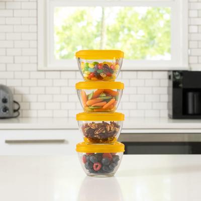 Libbey Serve It 16-Piece 2-Cup Glass Storage Bowl Container Set with Yellow Plastic Lids - Set of 16