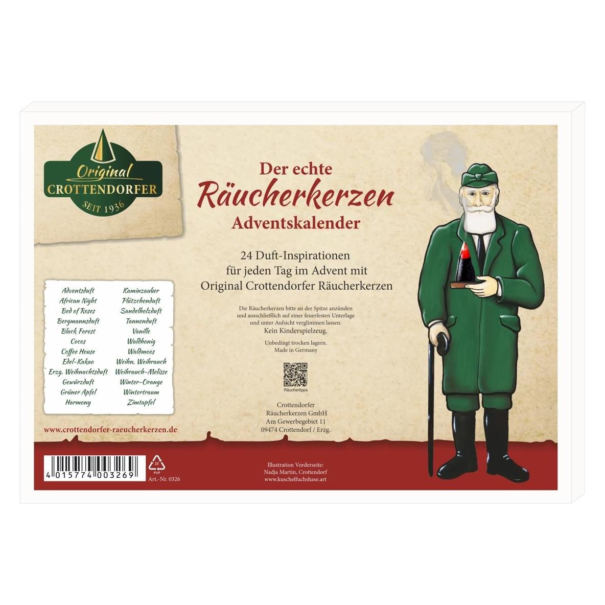 Crottendorfer Räucherkerzen Adventskalender 2026 mit 24 Düften - Querformat (24 Türchen) (438190)