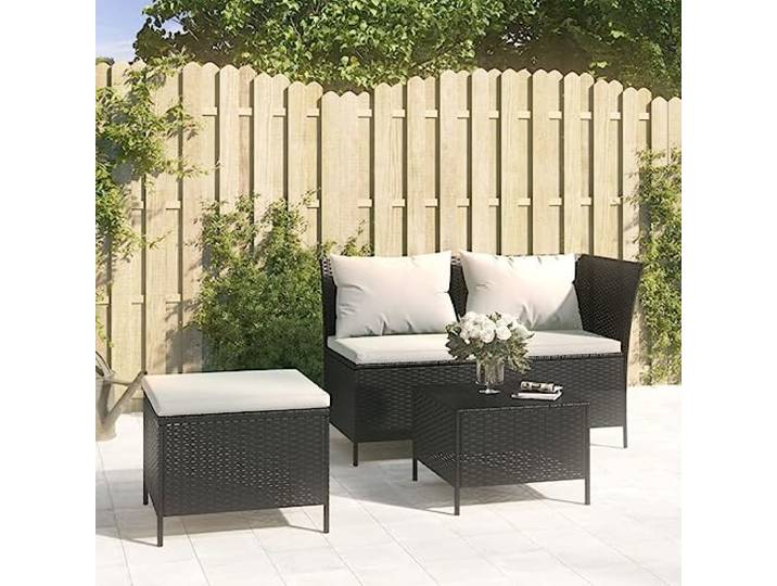 WDGJJFECNMUEHI Résine tressée imperméable élégant 3 pièces Noir 17.2 Salon de jardin 3 pieces avec coussins Noir Resine tressee Ensemble mobilier exterieur Angle Canape Table Basse Tabouret