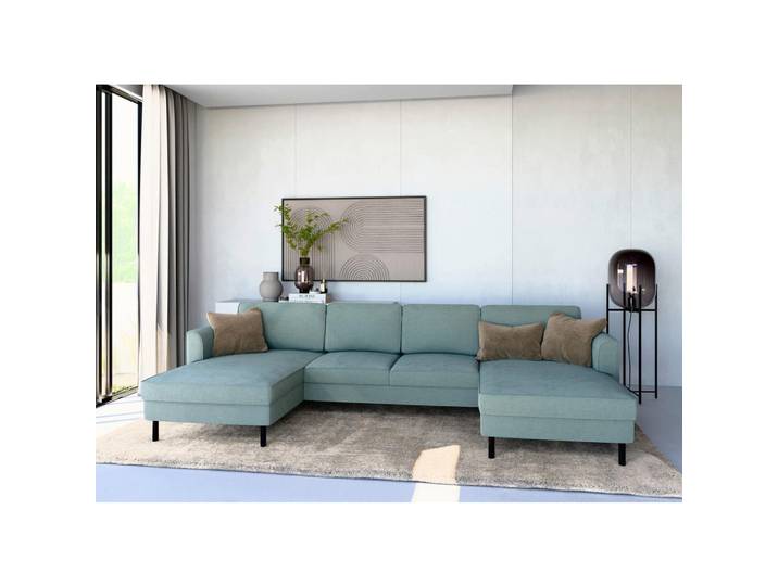Trendmanufaktur Wohnlandschaft, Mintgrün, Metall, 6-Sitzer, U-Form, 306x161 cm, Made in Europe, Stoffauswahl, Rücken echt, Armteil links, rechts, Wohnzimmer, Sofas & Couches, Wohnlandschaften, Wohnlandschaft U-Form