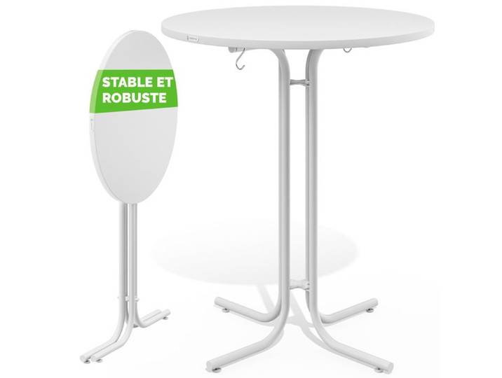 CASARIA® Table de bar blanche ronde Ø80 cm pliable haute de 110 cm plateau de table en MDF mange debout table d‘appoint