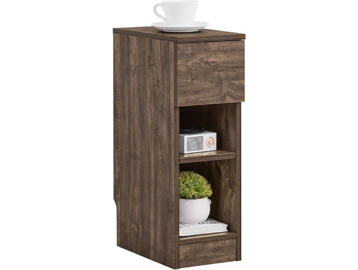 Table de Chevet Étroite - SoBuy FBT111-SN - Bois Foncé - Tiroir & Étagères - 20x35x60cm
