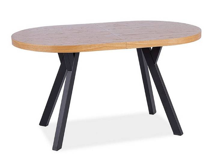 designimpex Esstisch Design GS-444 Eiche Natur - Schwarz matt oval ausziehbar