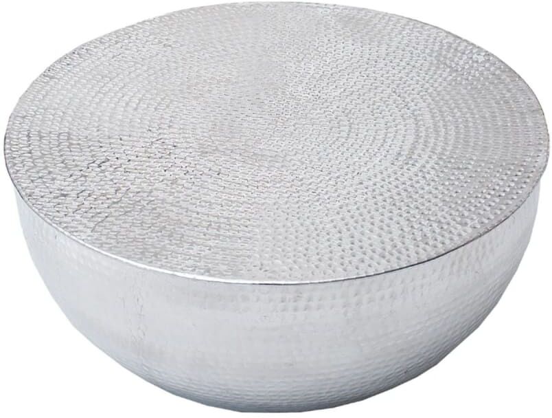 Meublorama Table basse grise argentée brillante en aluminium martelé 60x30x60cm Argenté 60x30x60cm
