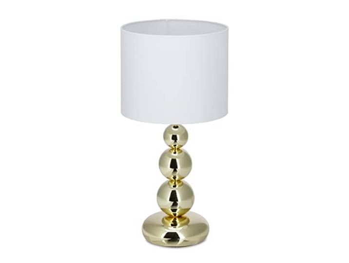 Relaxdays, weiß Tischlampe Gold, runder Lampenschirm, originelles Design, E27, Nachttischlampe, HxD: 50 x 25 cm, Kugeln, 10024789, Weiß/Gold, Tischlampe Kugeln gold