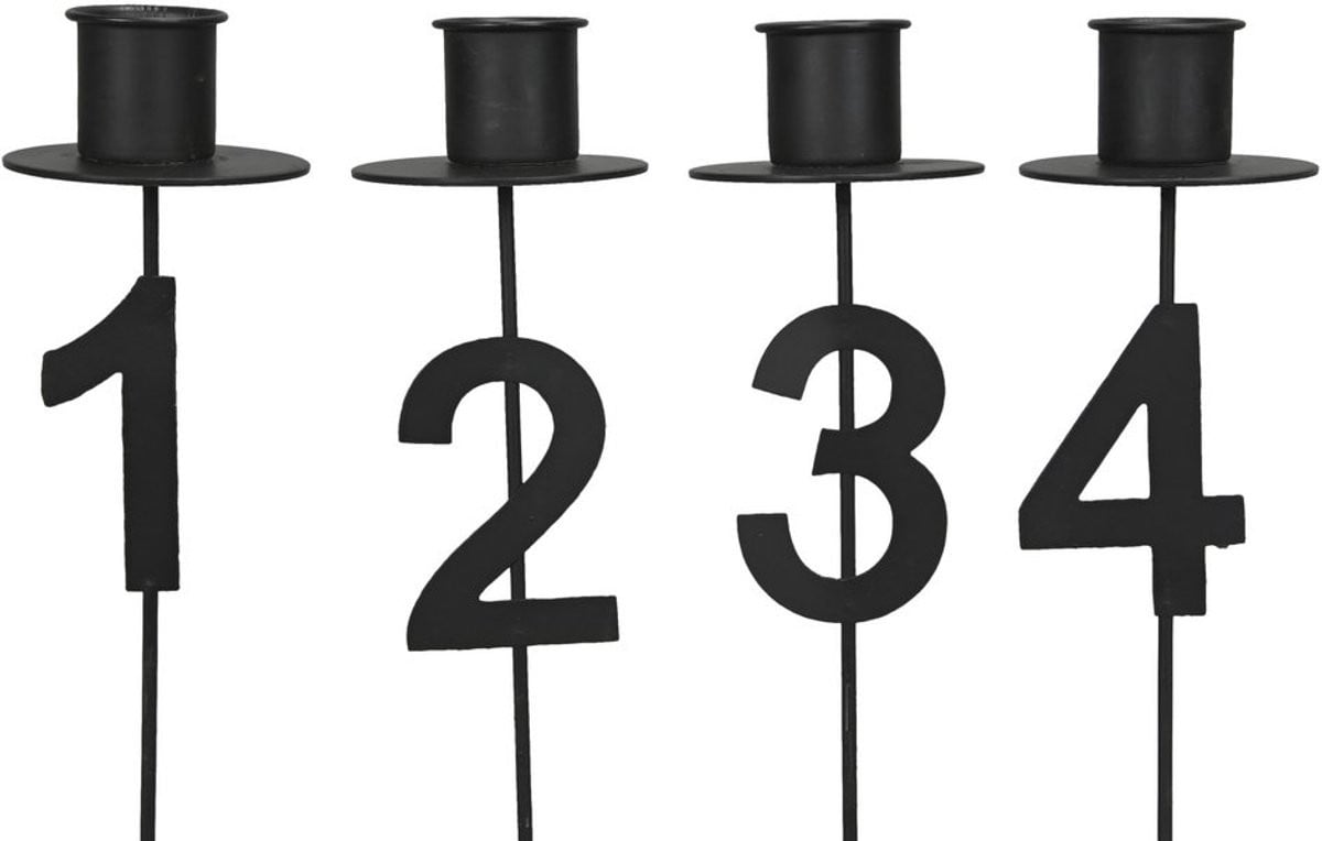 Posiwio Set van 4 zwarte metalen adventkaarsenhouders voor stompkaarsen