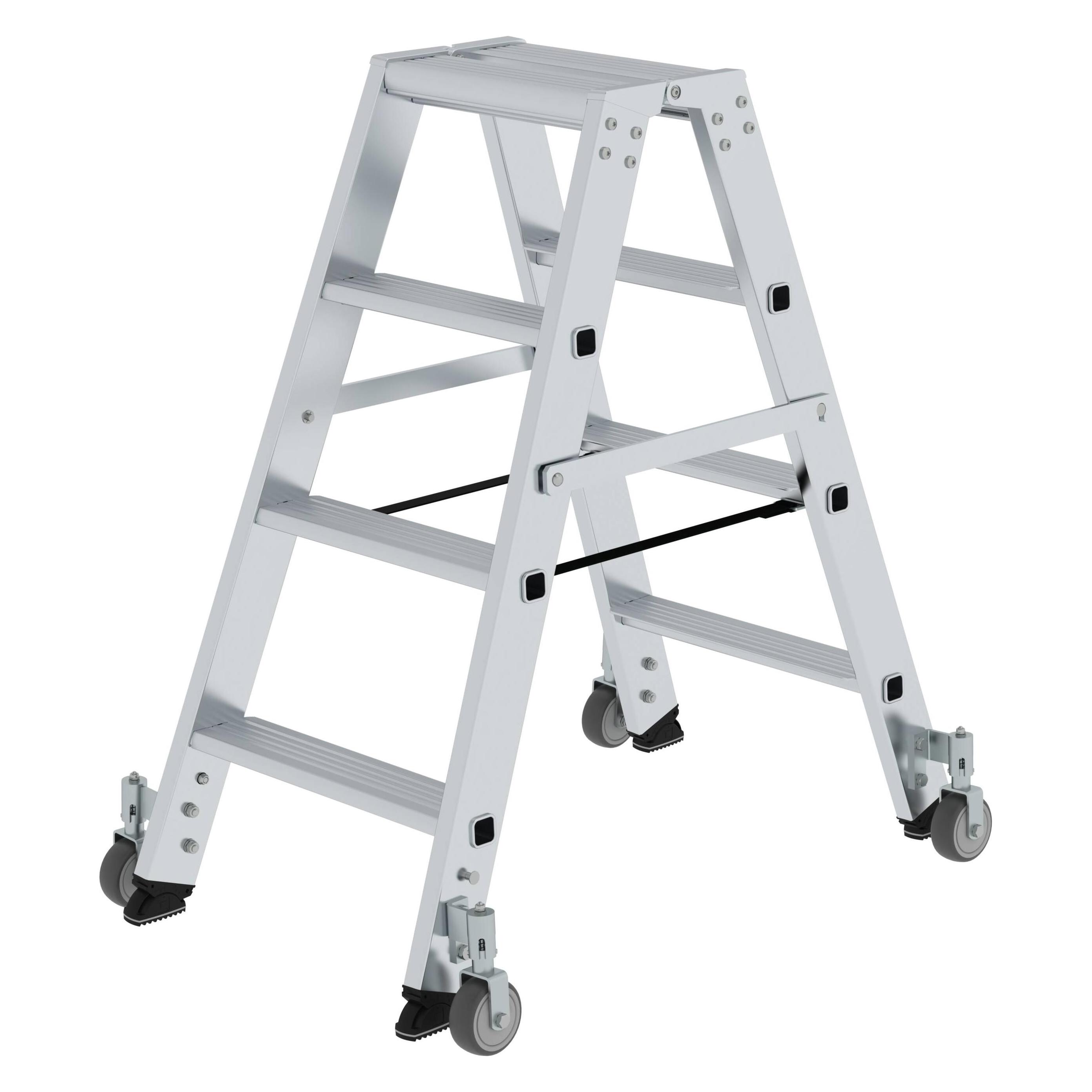 Munk Stufen-Stehleiter beidseitig begehbar mit Rollen 2x4 Stufen (Stehleiter, 245 cm) (041208)