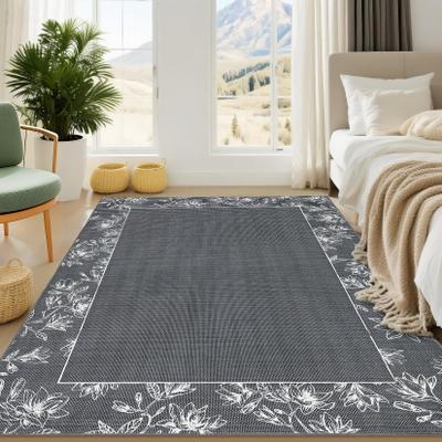 Garvee Floral Imitation Linen Bordered Area Rug