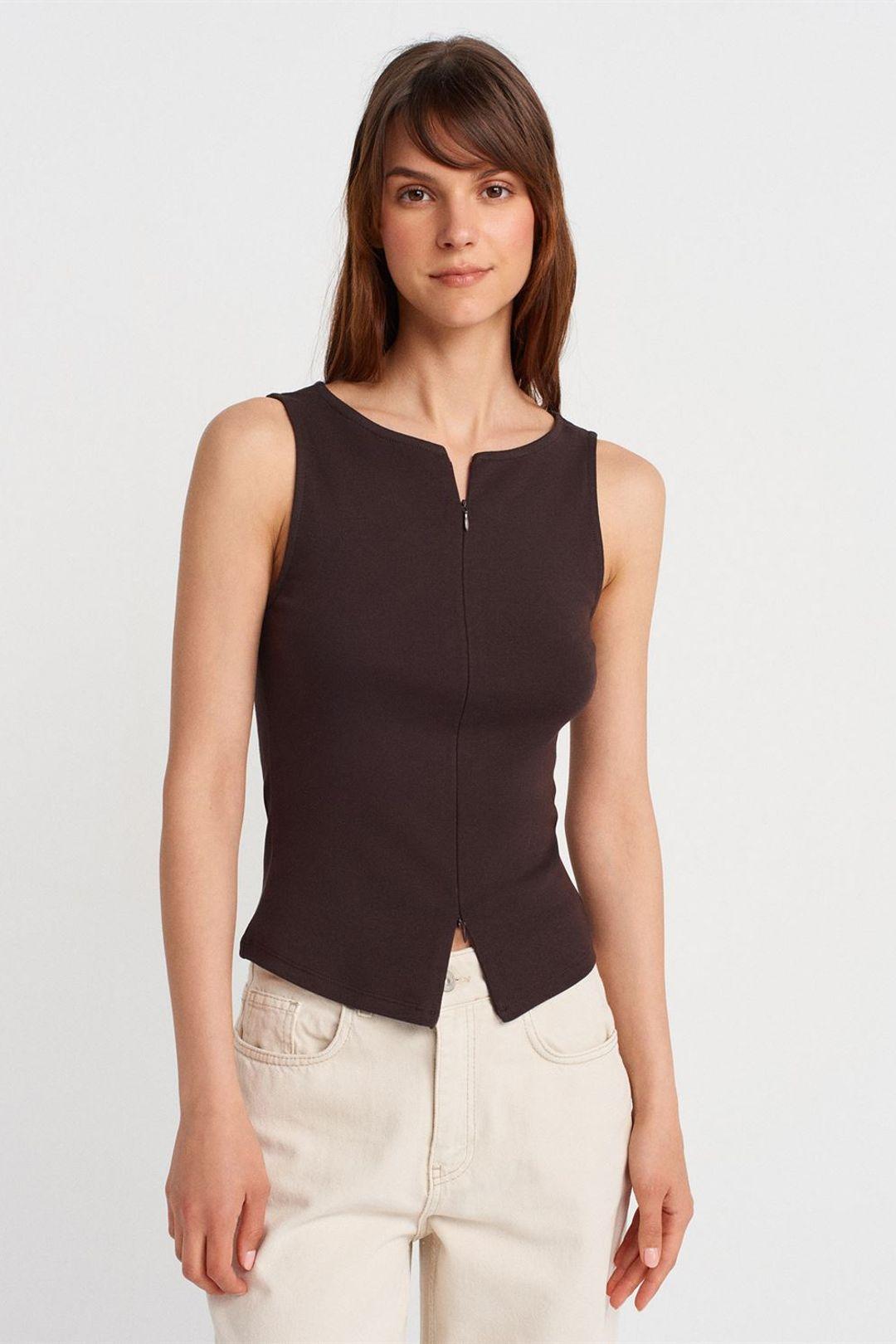 Ärmellose Slim-Fit-Jersey-Bluse mit Reißverschluss