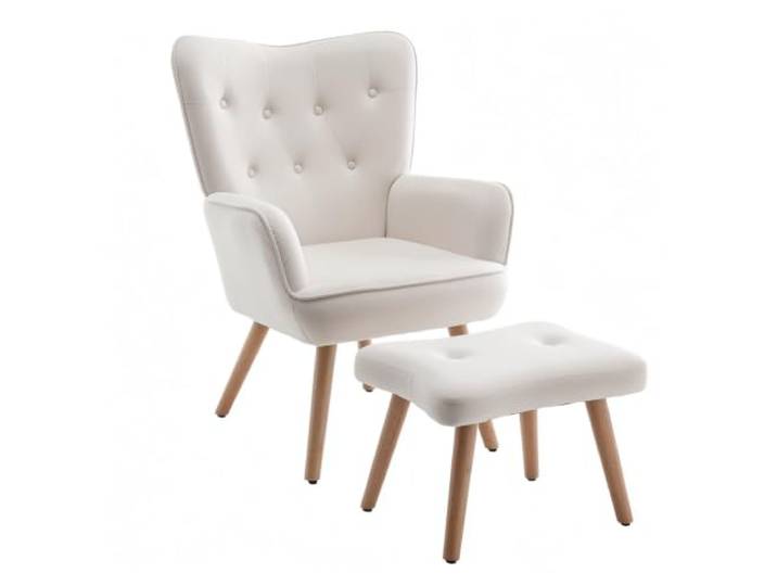 HollyHOME Ohrensessel mit Hocker Sessel mit Hocker Sessel Wohnzimmer & Schlafzimmer Samt Relaxsessel Lesesessel Lounge Sessels Armlehnensessel, Beige
