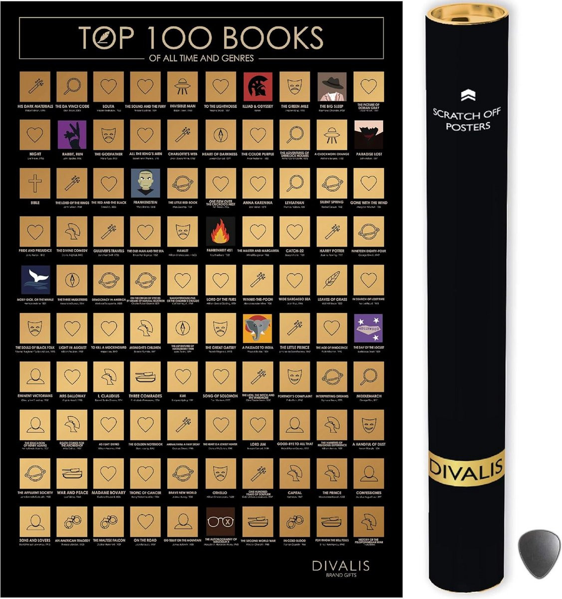Scratch Off Poster 100 Must-Read Books Reading Bucket List Chart 24x16 cm