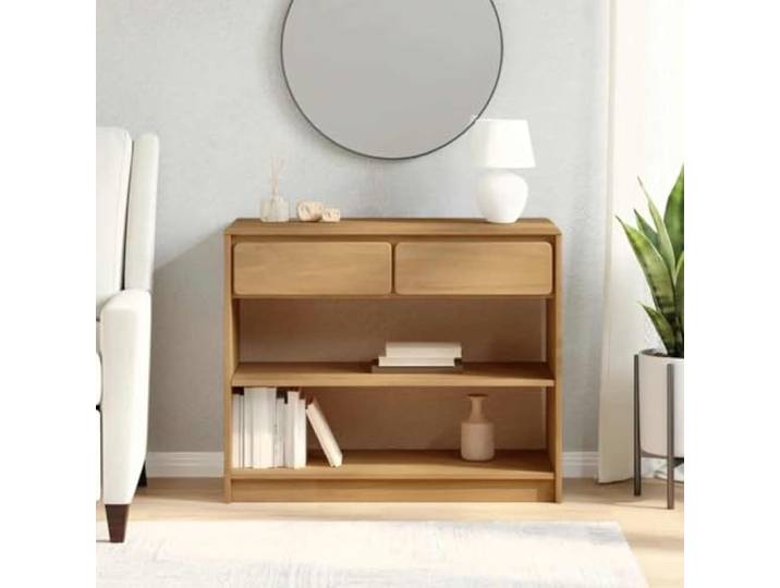HEFZGDB Konsolentisch SAUDA Eiche-Optik 89,5x36,5x73 cm aus massivem Kiefernholz mit Wandhalterung, rustikaler Wohnzimmertisch mit Stauraum für Dekoartikel und Schreibwaren, Stabiler