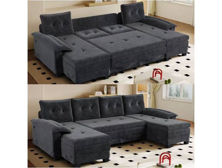 i@home Schlafsofa U-förmiges Sofa, mit Ausziehbett,USB-Ladefunktion, abnehmbaren Armlehnen, 4 Farben