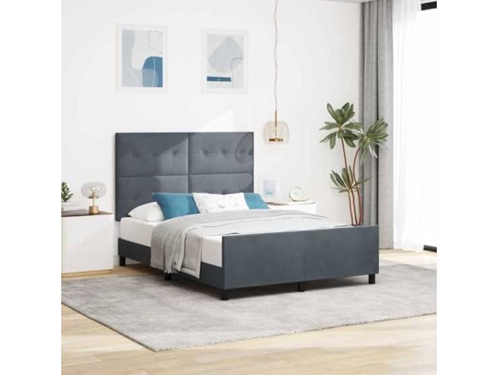 WDGJJFECNMUEHI Samt Kiefer Modern Stil Schlafzimmer 140 x 200 cm Grau Boxspringbett mit Kopfteil Dunkelgrau Samt 140x200 cm Doppelbett mit Lattenrost Stabil Luxus Polsterbett Schlafzimmer Modern