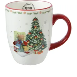 Christmas Decorations Tasse Weihnachtsmotiv 10cm Keramik Teetasse 330ml Henkel Weihnachtstasse Keramiktasse Teebecher Kaffeetasse Kaffeebecher Geschirr Becher Weiß Rot