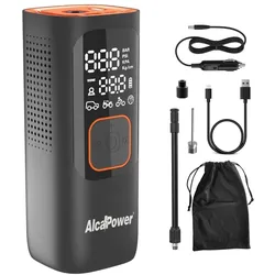 Alcapower -  Tragbarer Mini-Auto- und Fahrradkompressor 160 PSI 3 in 1 - Kompressor, PowerBank und Taschenlampe