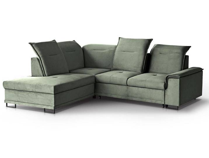 Beautysofa Ecksofa Bruno L, moderne Polsterecke aus Velours, Schlaffunktion, Bettkasten, verstellbaren Kopfstützen, verschiebbare Rückenlehne, stilvoll Corner Sofa für Wohnzimmer