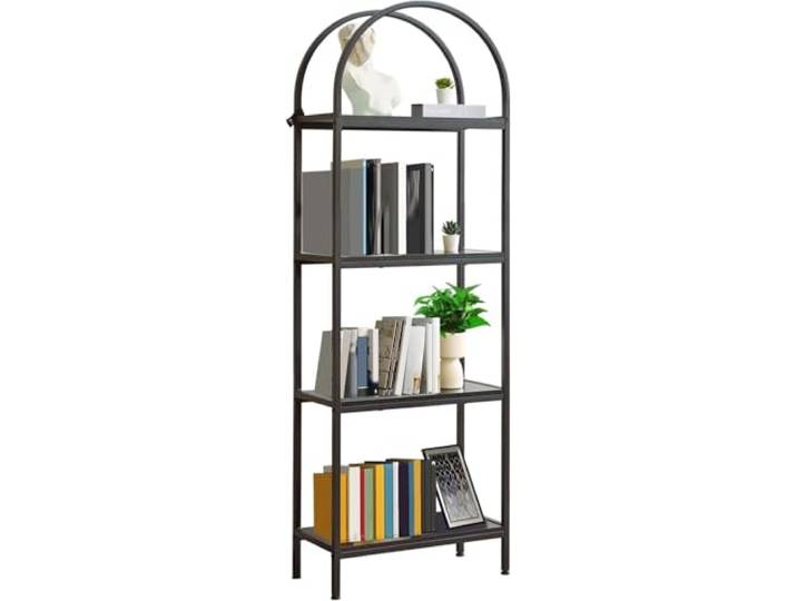 Hapterouse Regal Gold Marmor-Optik 4-Fach Bogen Standregal 183x60x30cm MDF-Platten mit Marmor-Look，Gold-Gestell, 4 Ebenen mit je 15kg Last, eleganter Bogen, als Hochregal im Wohnzimmer，Flur