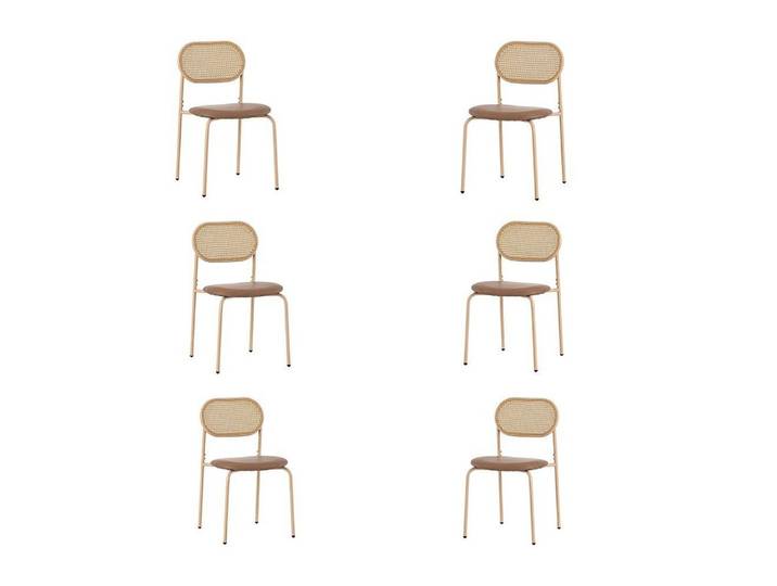 Sweiko Esszimmerstuhl (Freizeitstuhl,Rattan-Rückenlehne,Kunstleder-Kissen,Metallbeine, 6 St), Metallbeine