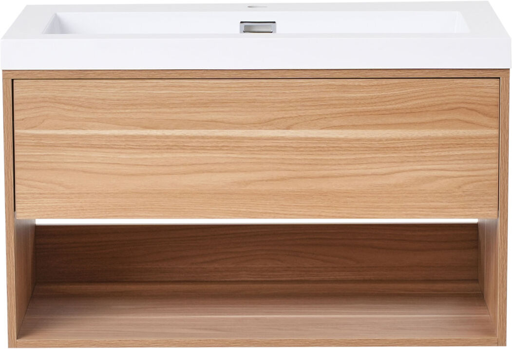 17 Stories 800 mm Wall Mounted Single Vanity with Integrated Resin Basin Brown 800mm W